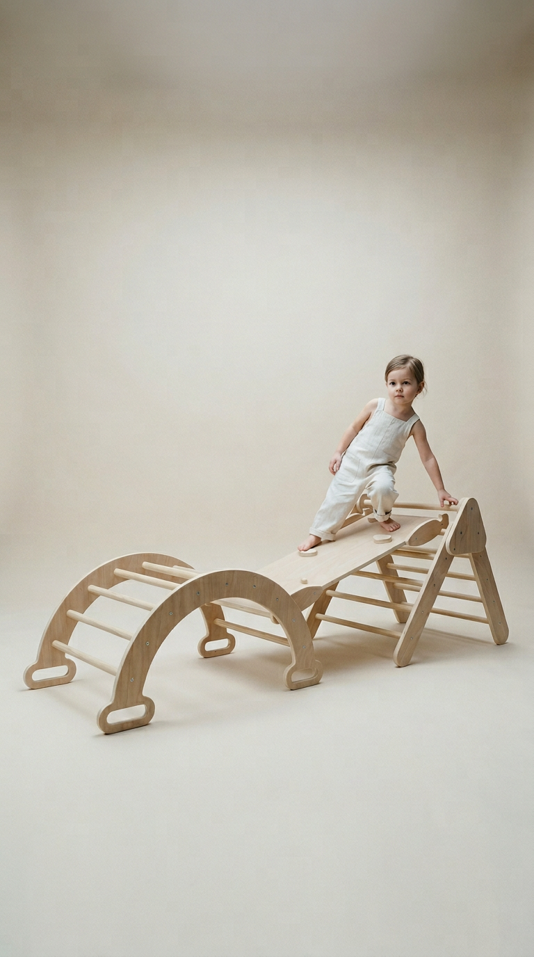 AI product shot of Müller & Blum Montessori Kletterdreieck – Nachhaltiges Holzspielzeug – Naturholz