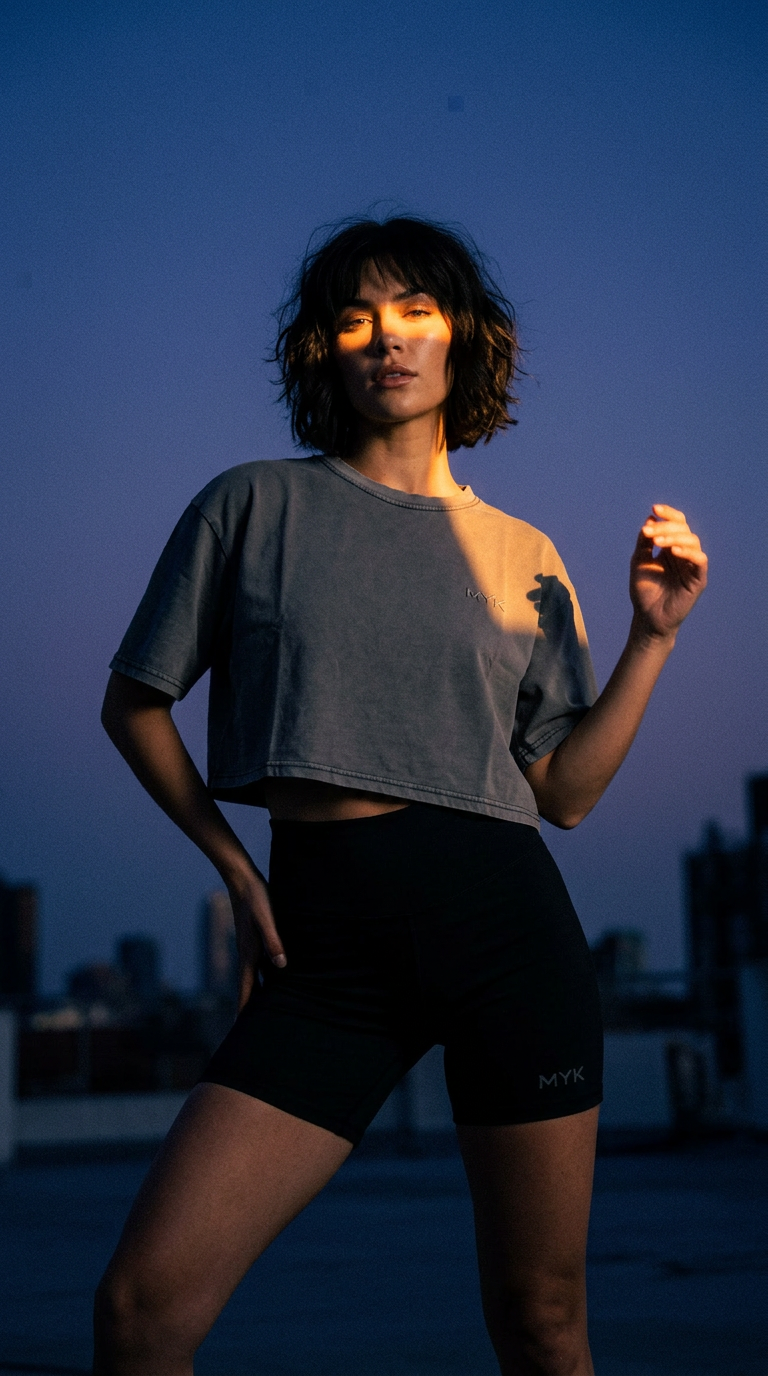 AI product shot of MYK Womens Oversized Tee + Shorts Combo