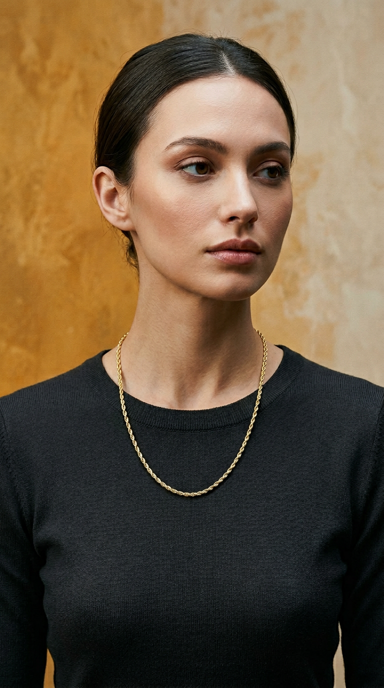AI product shot of ROPE CHAIN 3MM 18K GOLD PLATED