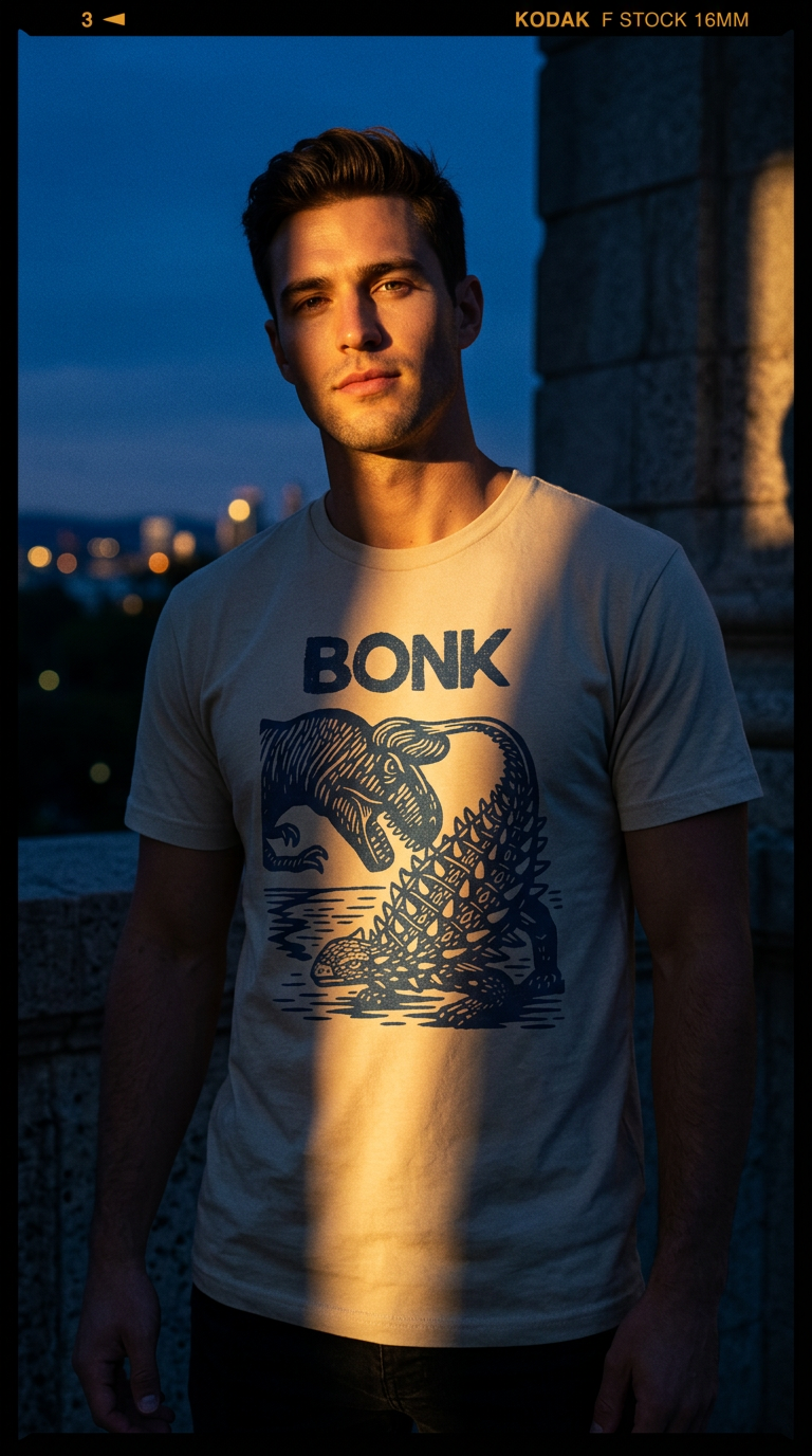 AI product shot of Late Cretaceous Bonk T-Shirt