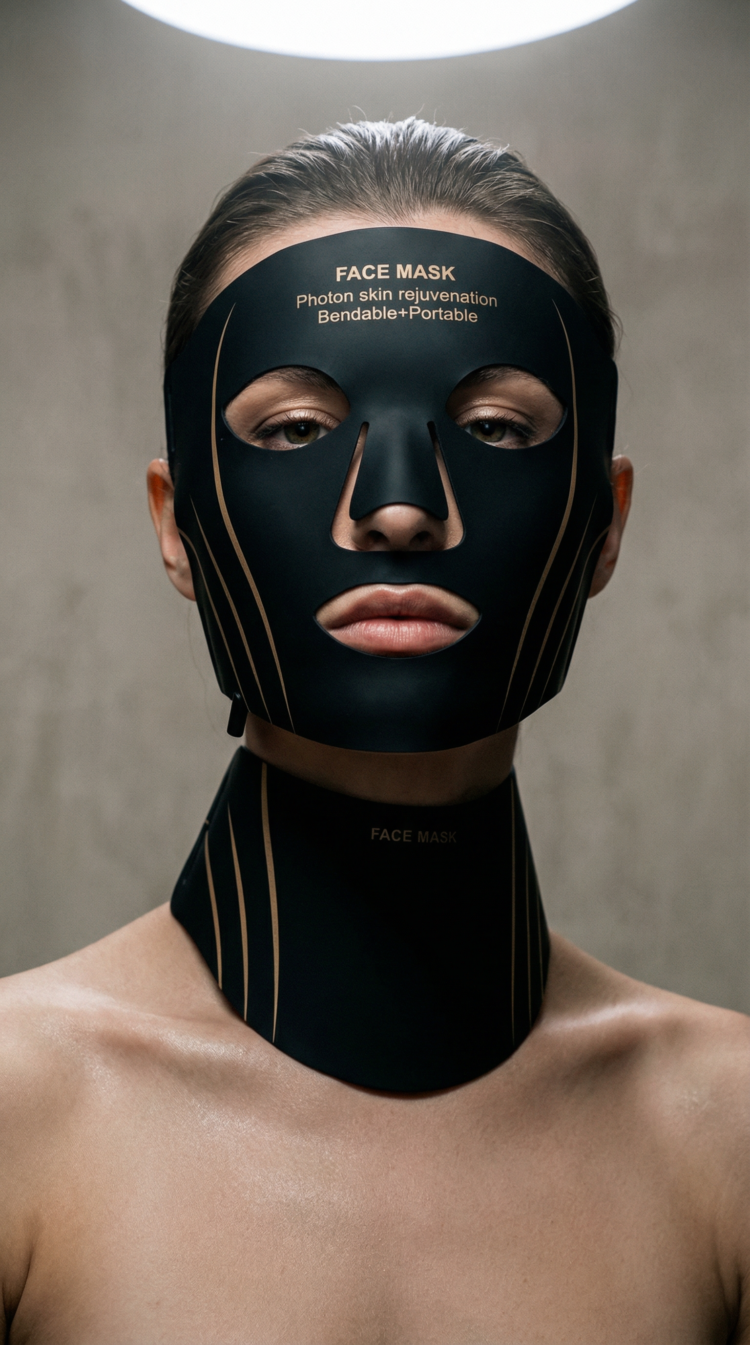 AI product shot of NUVIYA™ Premium Silicone LED Face & Neck Mask7-Color Photon Therapy | Red & Infrared Light | Wireless & Flexible Design