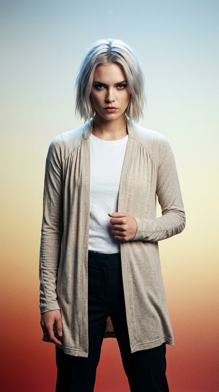 AI product shot of Essence Wrap Cardigan