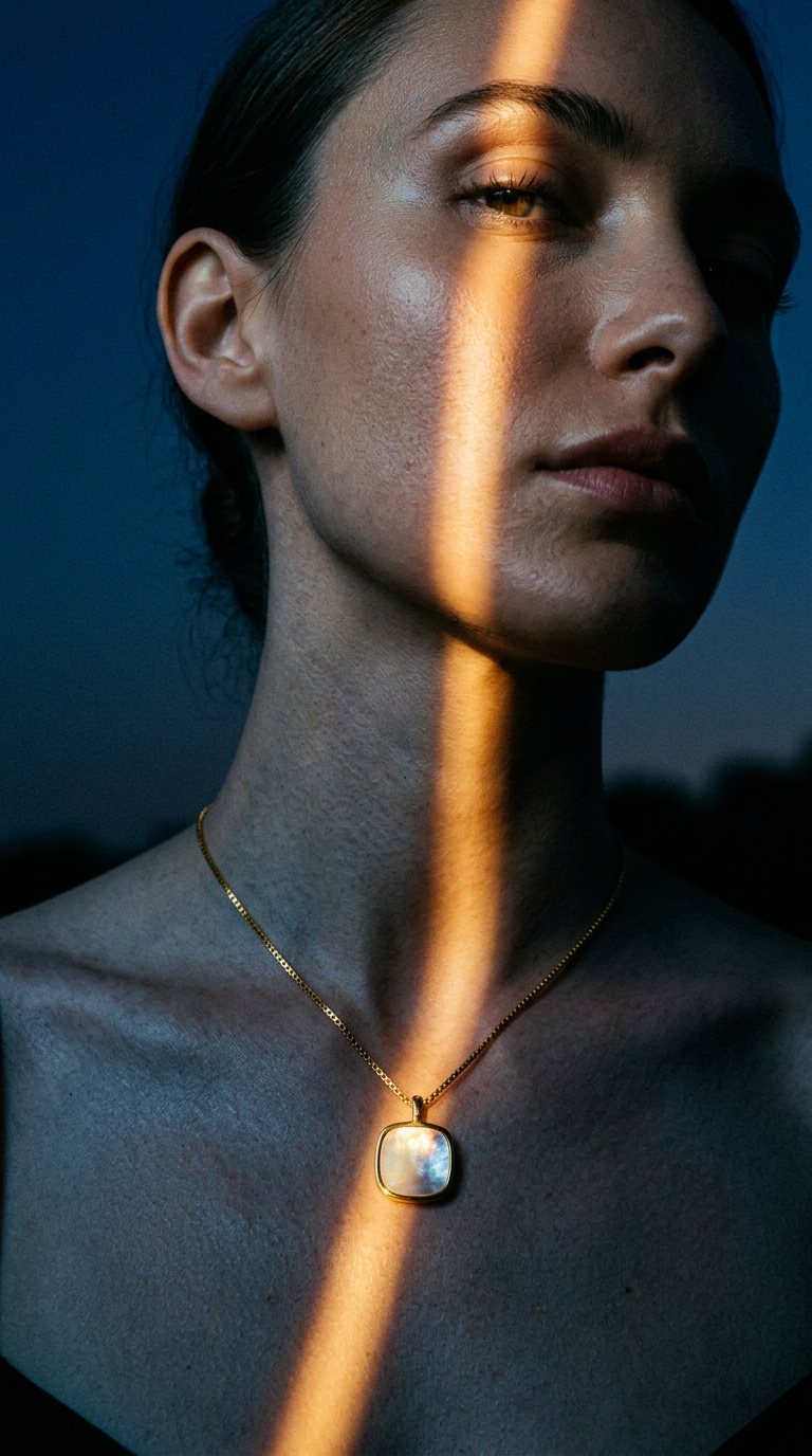 AI product shot of 幸運方形母貝925純銀項鍊-金