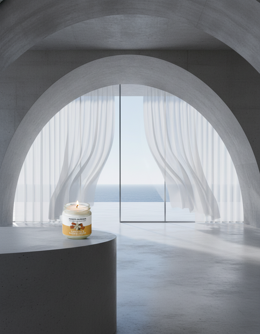 AI product shot of Vanilla & Sandalwood Scented Soy Candle