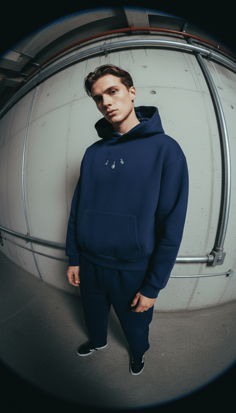 AI product shot of Navy Vintage Charms Hoodie
