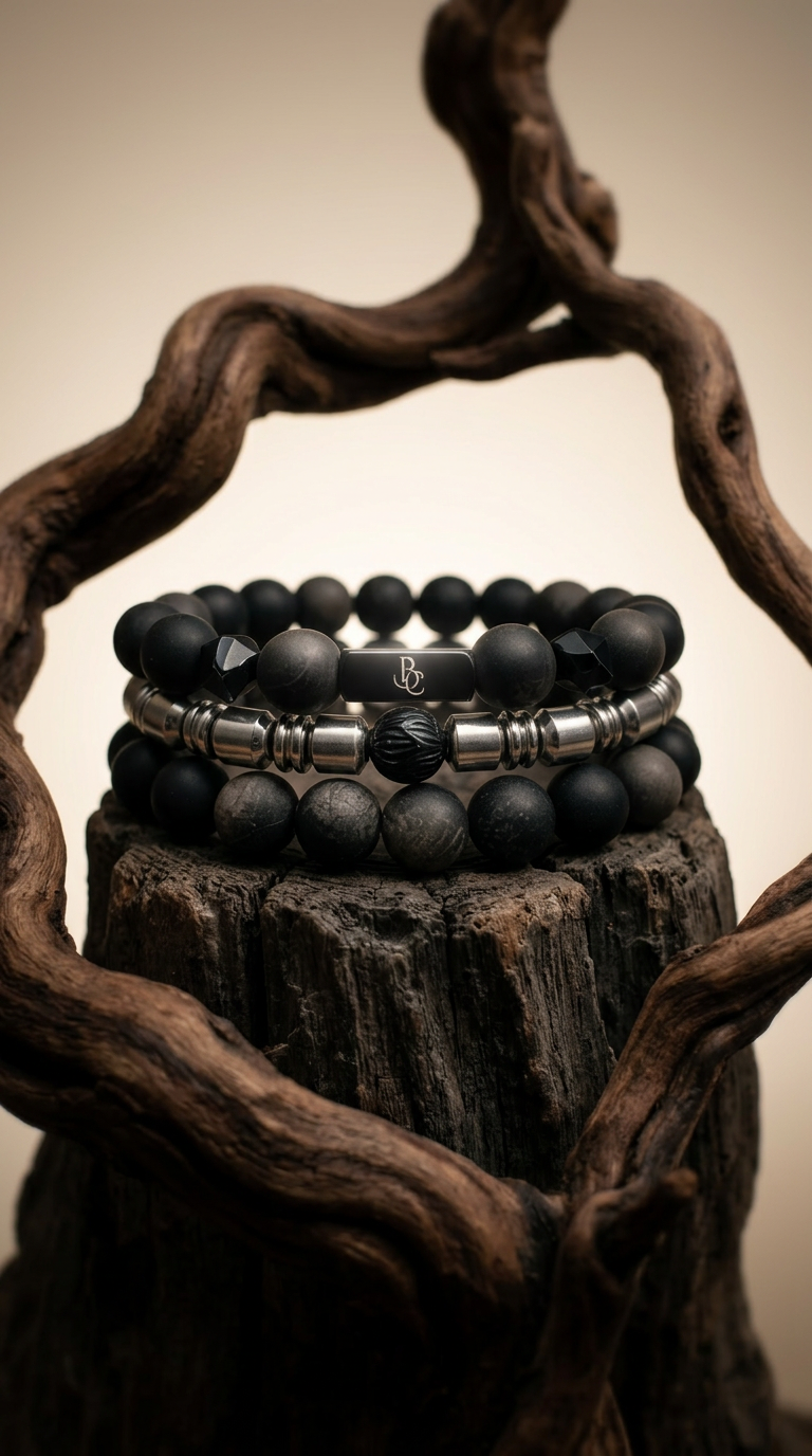 AI product shot of Ironwork Obsidian | Silver Tourmaline & Stainless Steel