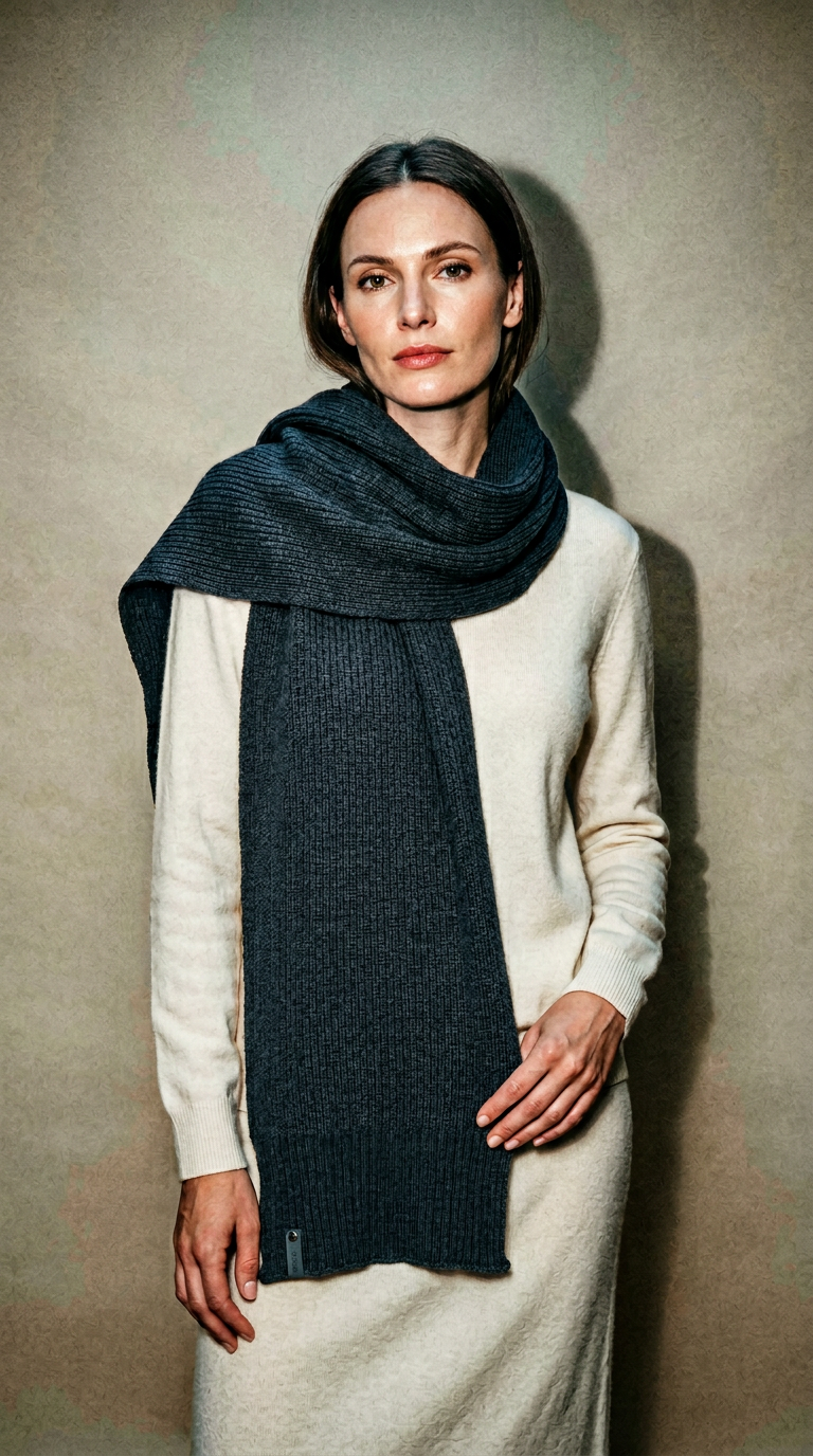 AI product shot of MONET dark grey scarf