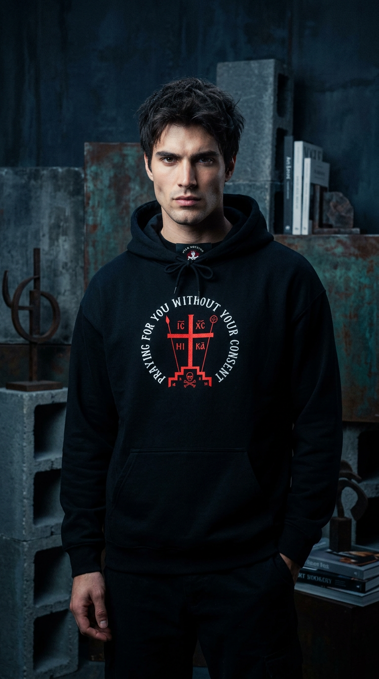 AI product shot of Christian Cross Hoodie — "He Leadeth Me" Inspirational Religious Sweatshirt