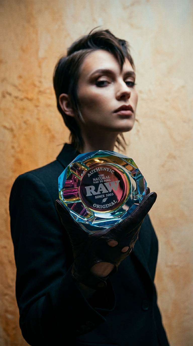 AI product shot of RAW Prism Glass Ashtray V2