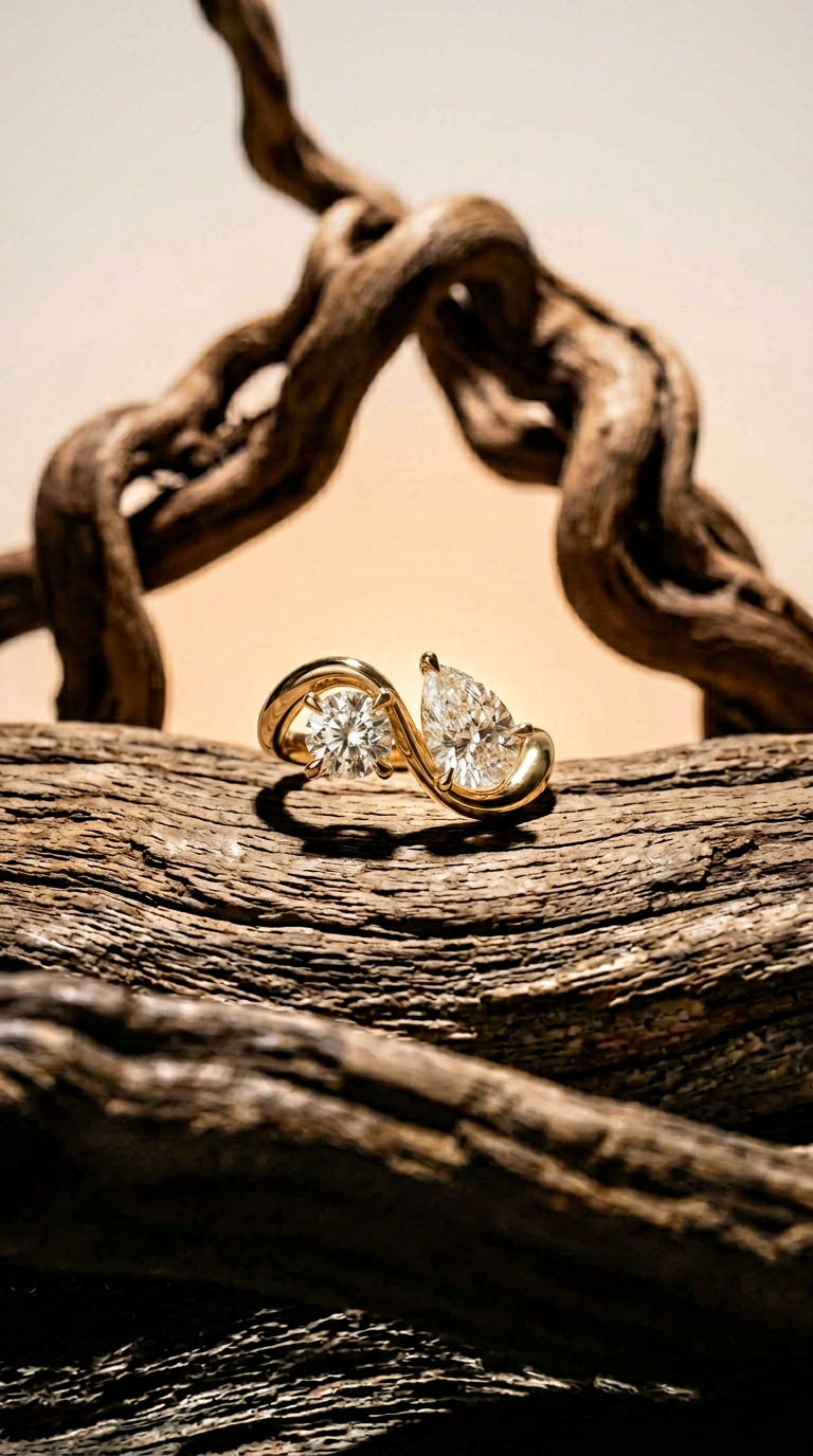 AI product shot of Nectar Round Pear Floating Toi et Moi Lab Grown Diamond Ring