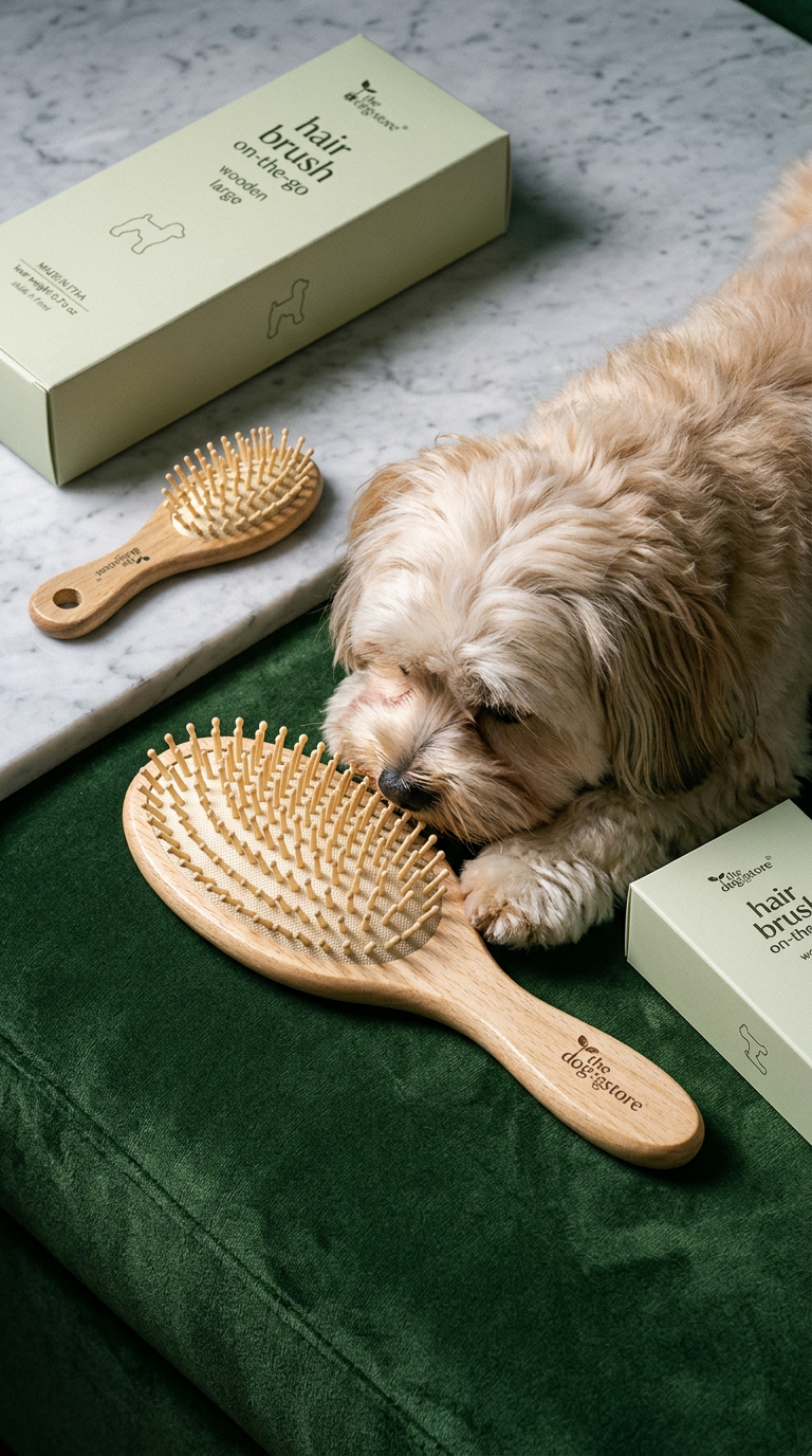 AI product shot of mrorganic curvature dog hair brush