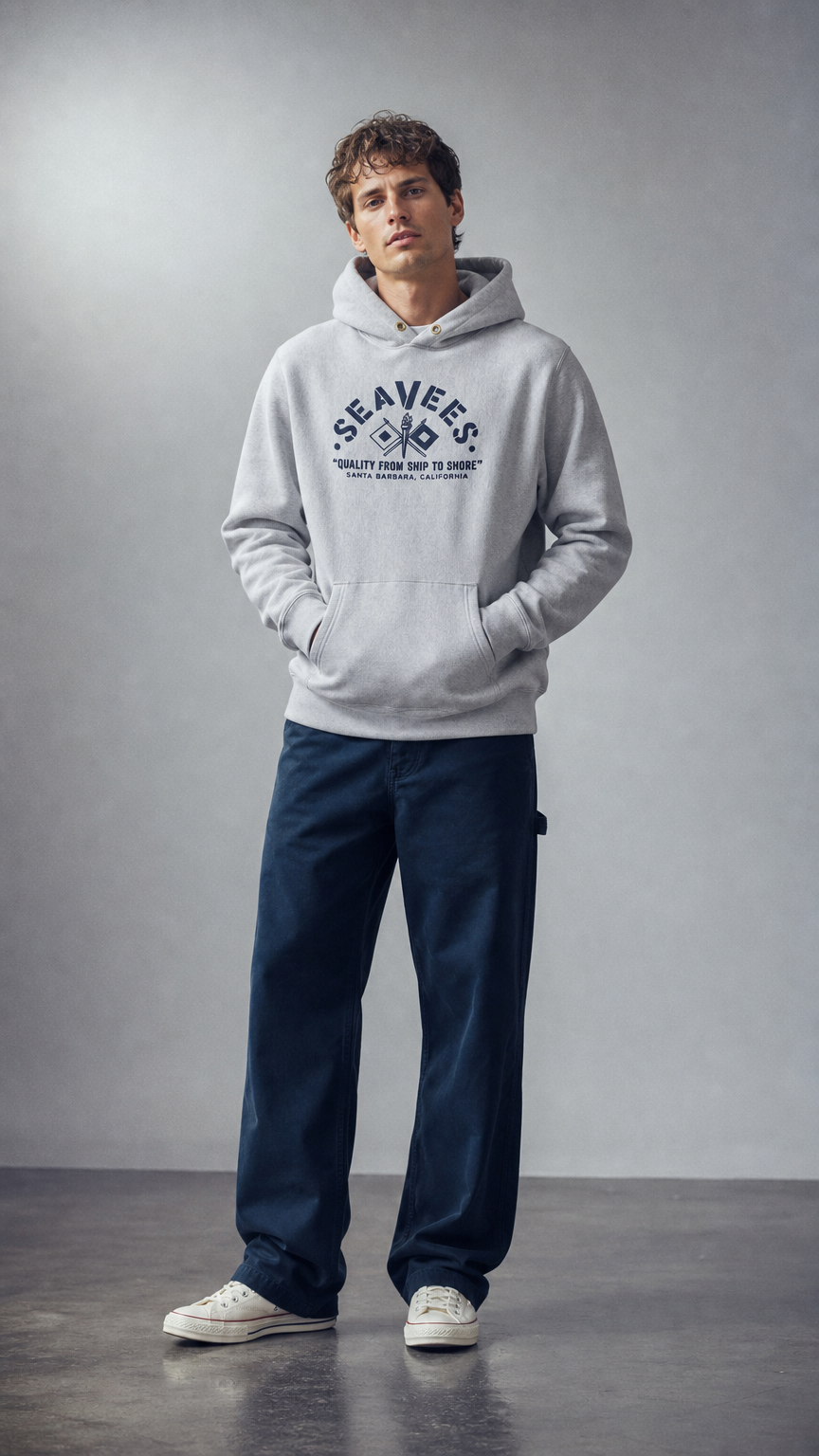 AI product shot of SeaVees X Camber - “Landing” Pull Over Hoodie