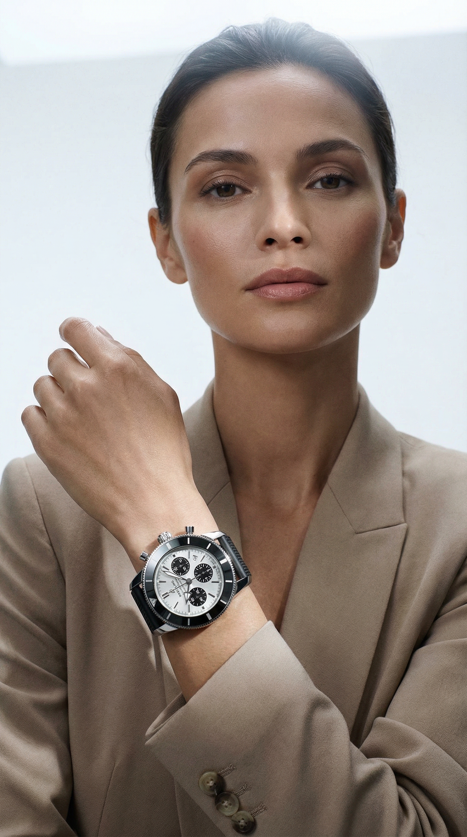 AI product shot of Superocean Heritage II 44mm Silver/Black Dial Rubber Strap Watch