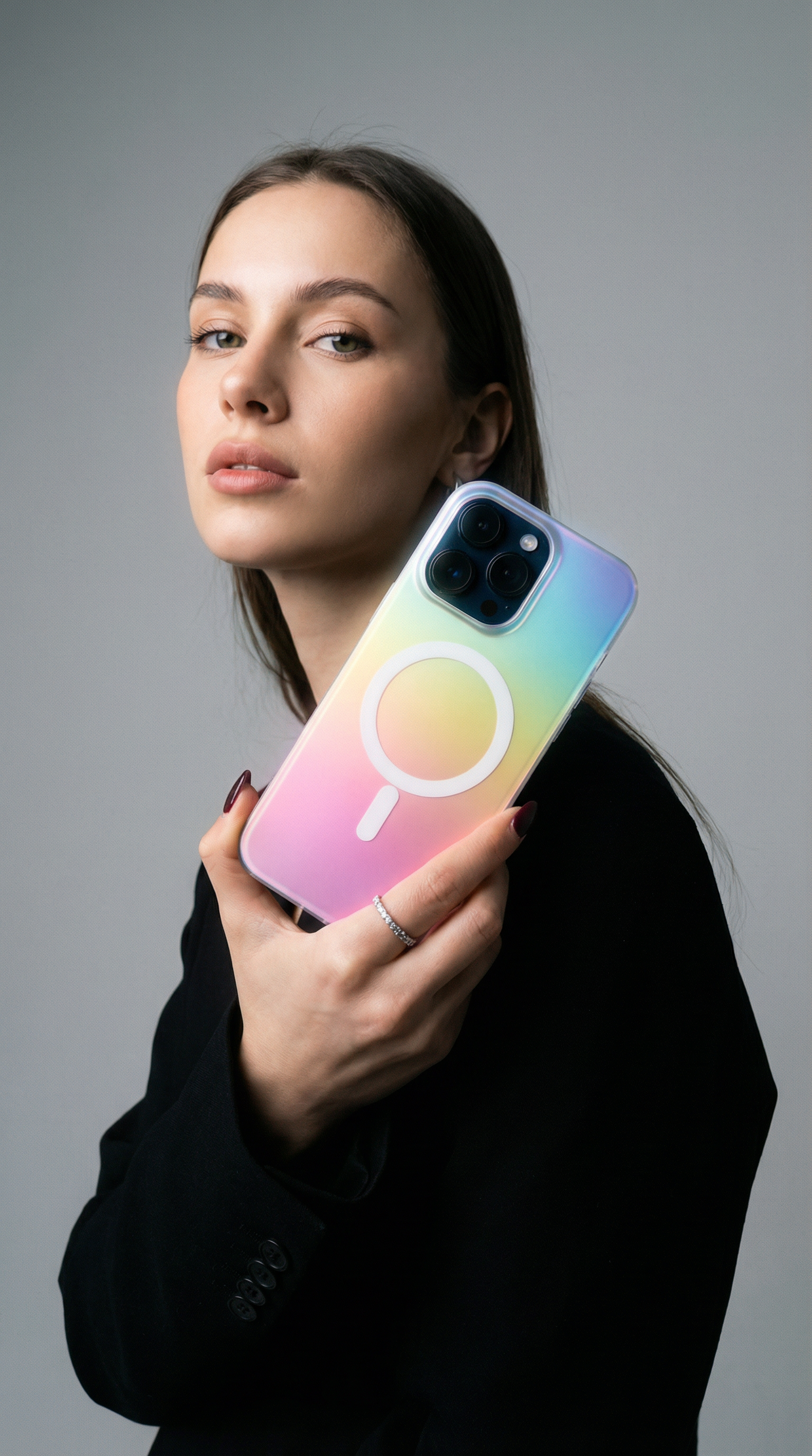 AI product shot of Personalised Mobile Accessories TPU PC Cover for iPhone 16e 17 Pro Max 15 Plus 14 13 12 Colorful Printable Magnetic Phone Case