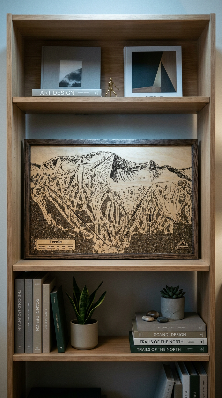 AI product shot of Fernie Alpine Resort - Wooden Engraved Map