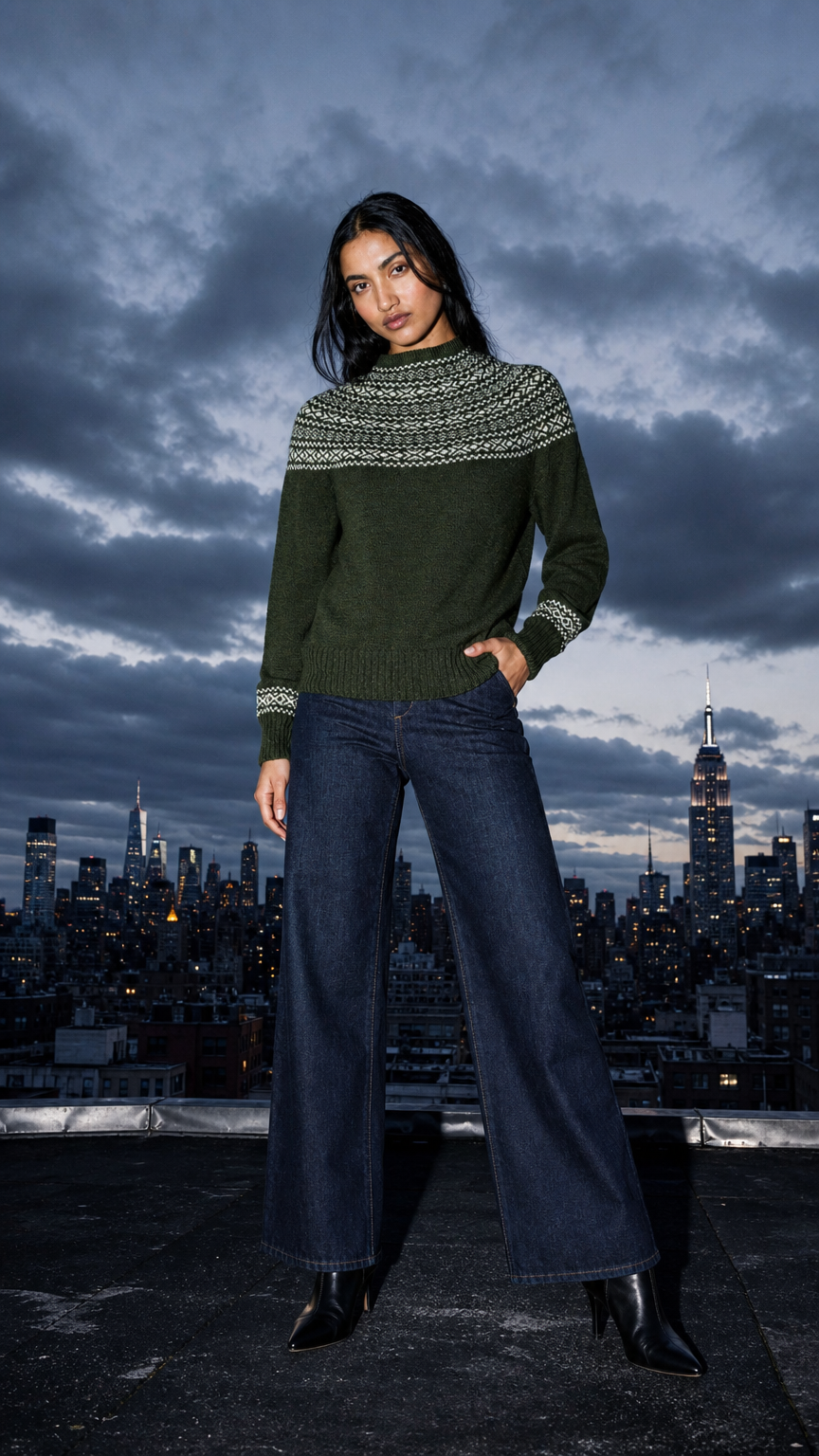 AI product shot of Ingrid Jumper - Merino Wool - Moss