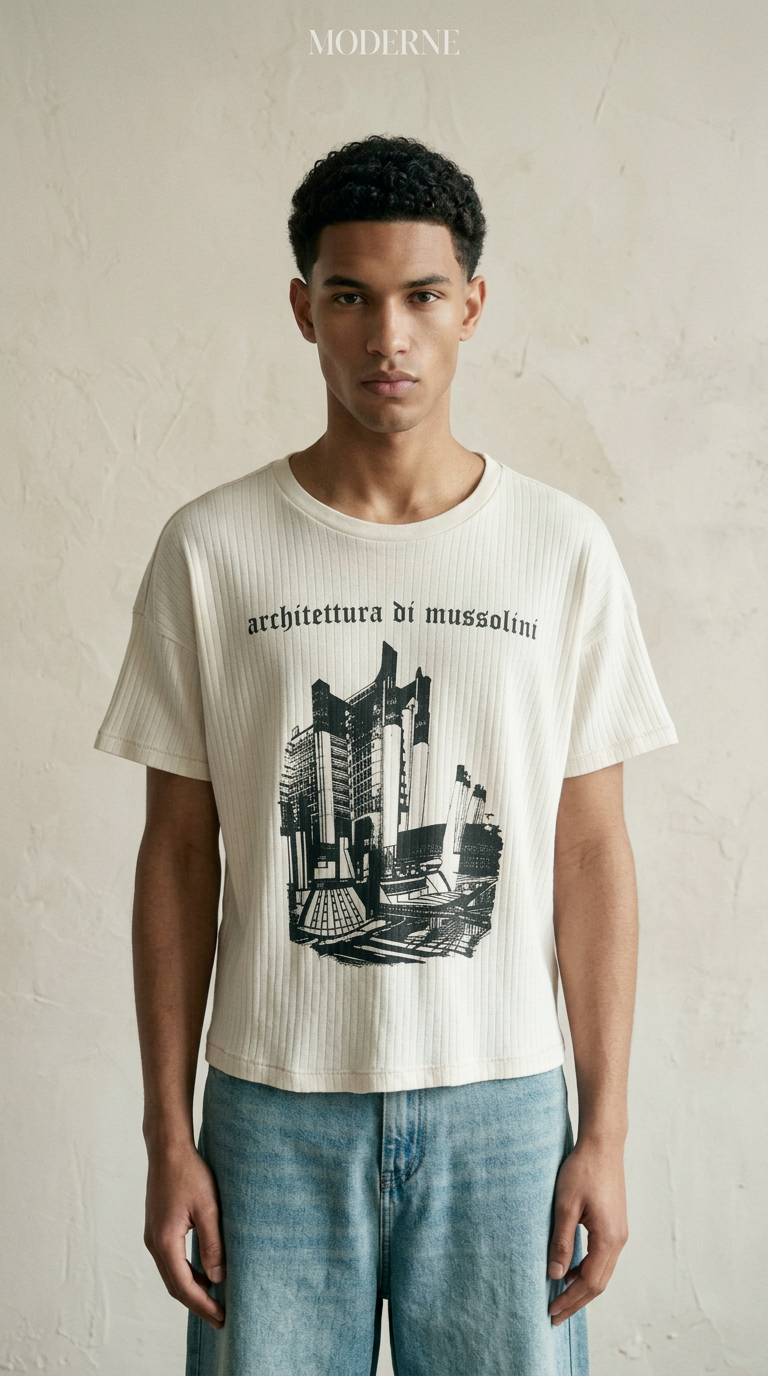 AI product shot of Architettura Di Mussolini Rib T-Shirt in Faded White