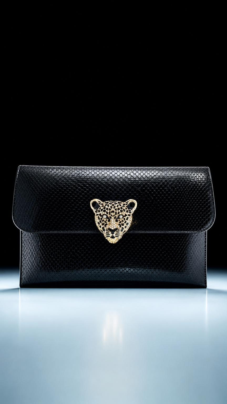 AI product shot of Leopard purse