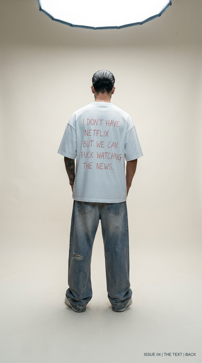 AI product shot of No Netflix-No Problem oversized tee