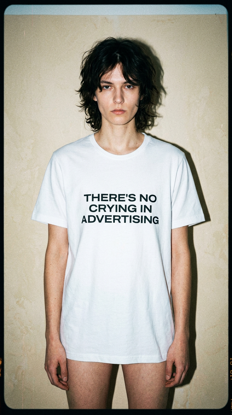 AI product shot of No Crying in Advertising - Front - Tee