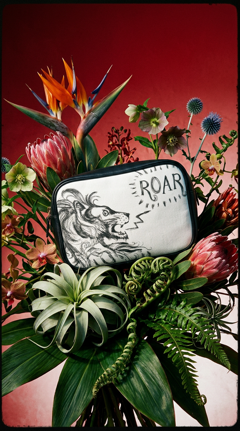 AI product shot of Men's Lion "Roar" Washbag