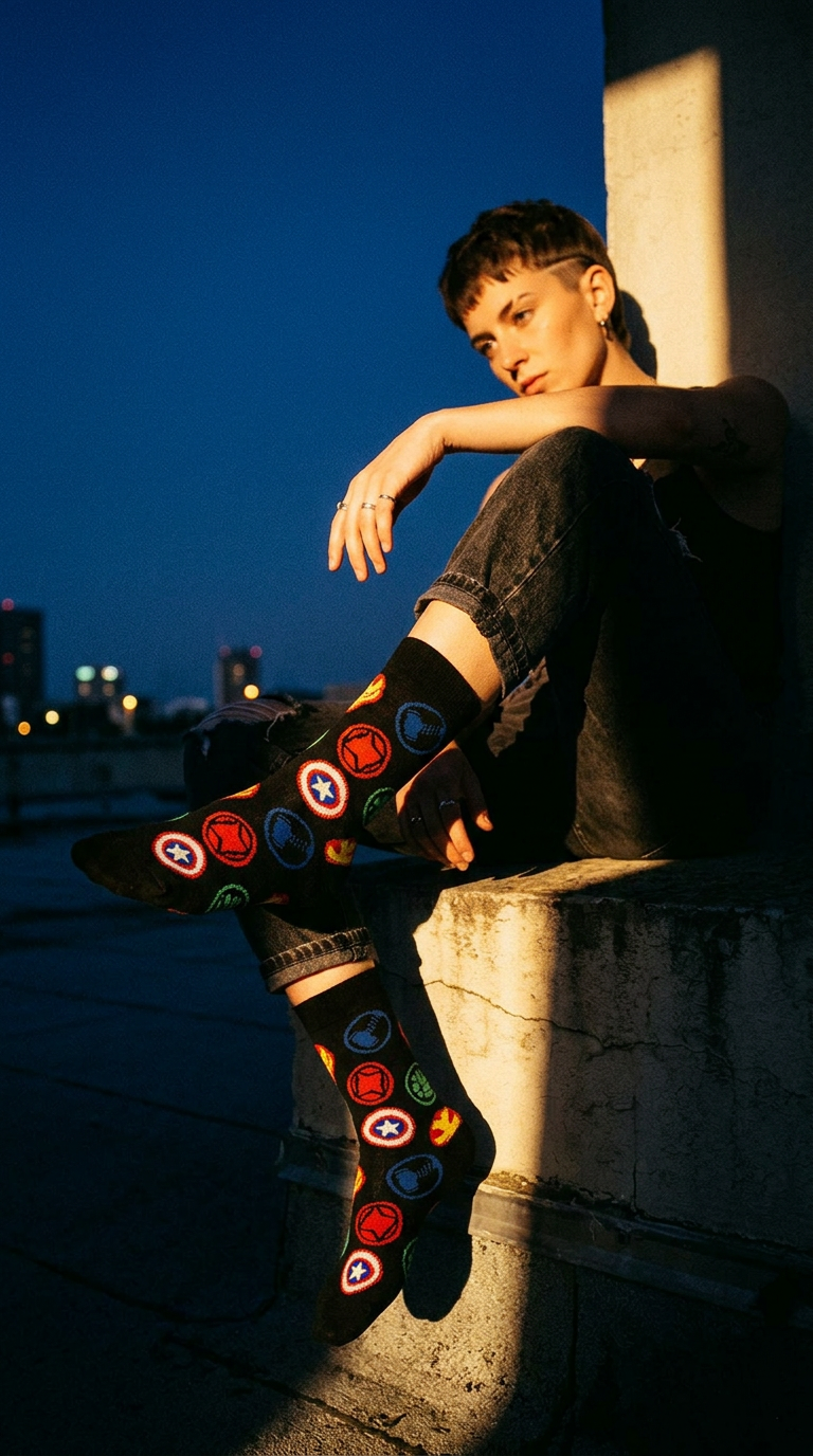 AI product shot of Marvel - Hero Logos - Socks