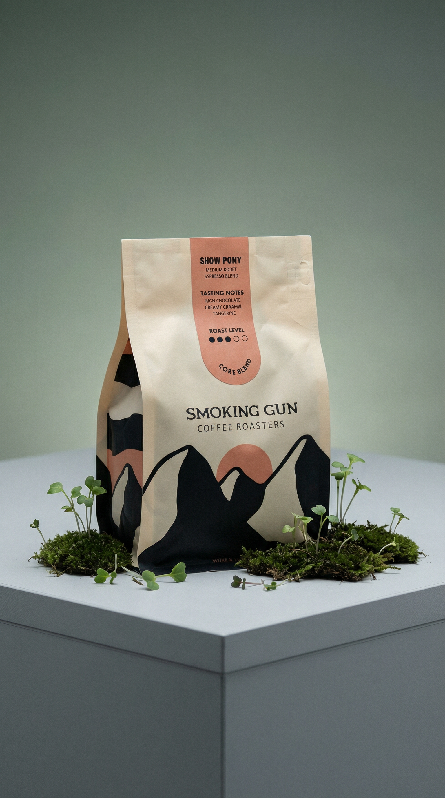 AI product shot of Smoking Gun Show Pony Espresso Whole Bean