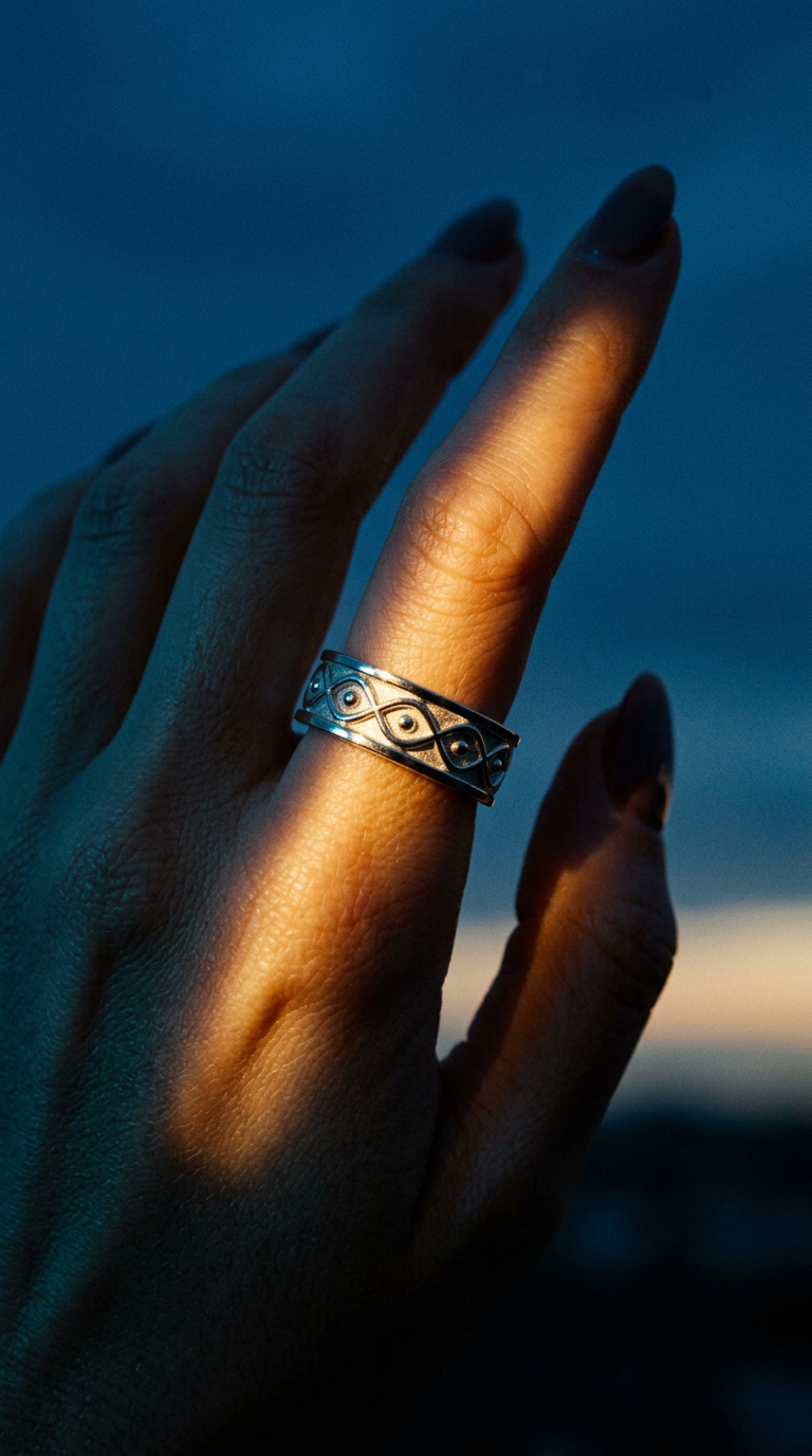 AI product shot of Berger Ancient 436 giftering i 585 gull, 6 mm