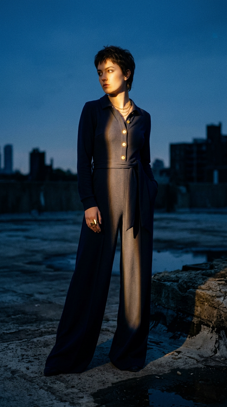 AI product shot of Navy Ribbed Jumpsuit