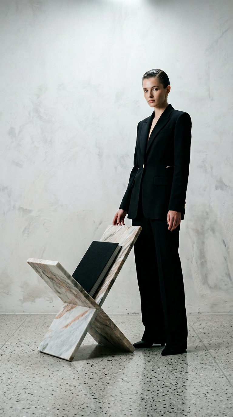 AI product shot of Fancy marble bookcase