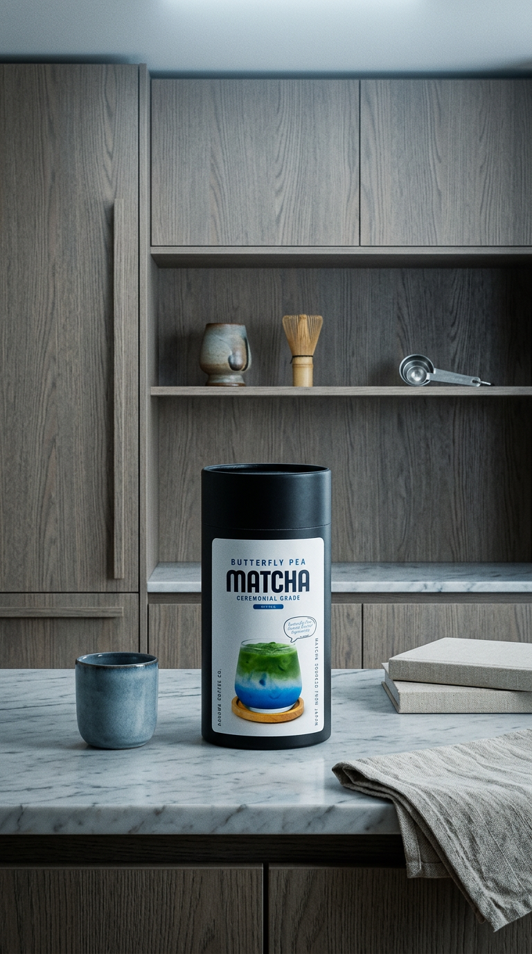 AI product shot of Butterfly Pea Matcha (Ceremonial Grade)