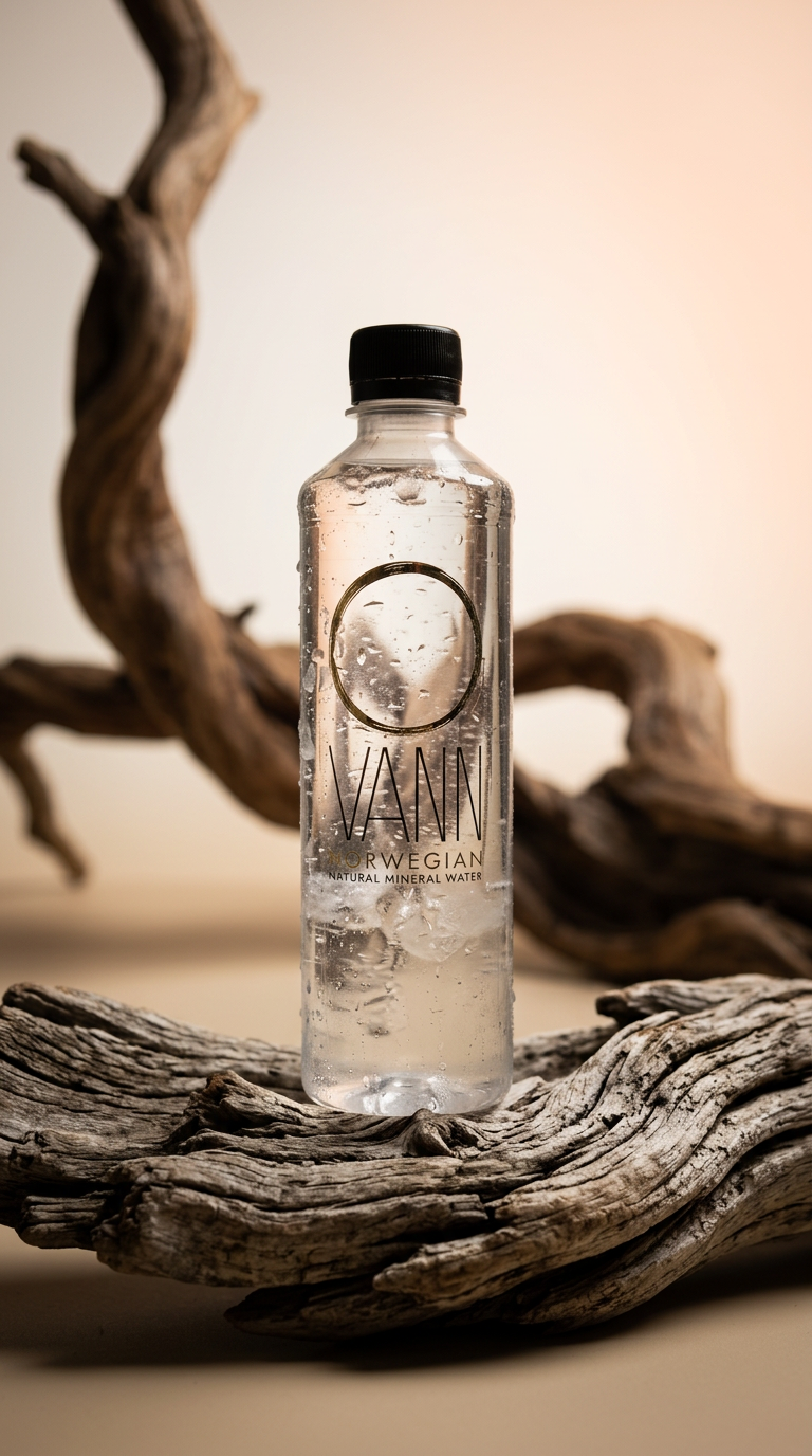 AI product shot of VANN Norwegian Natural Mineral Water