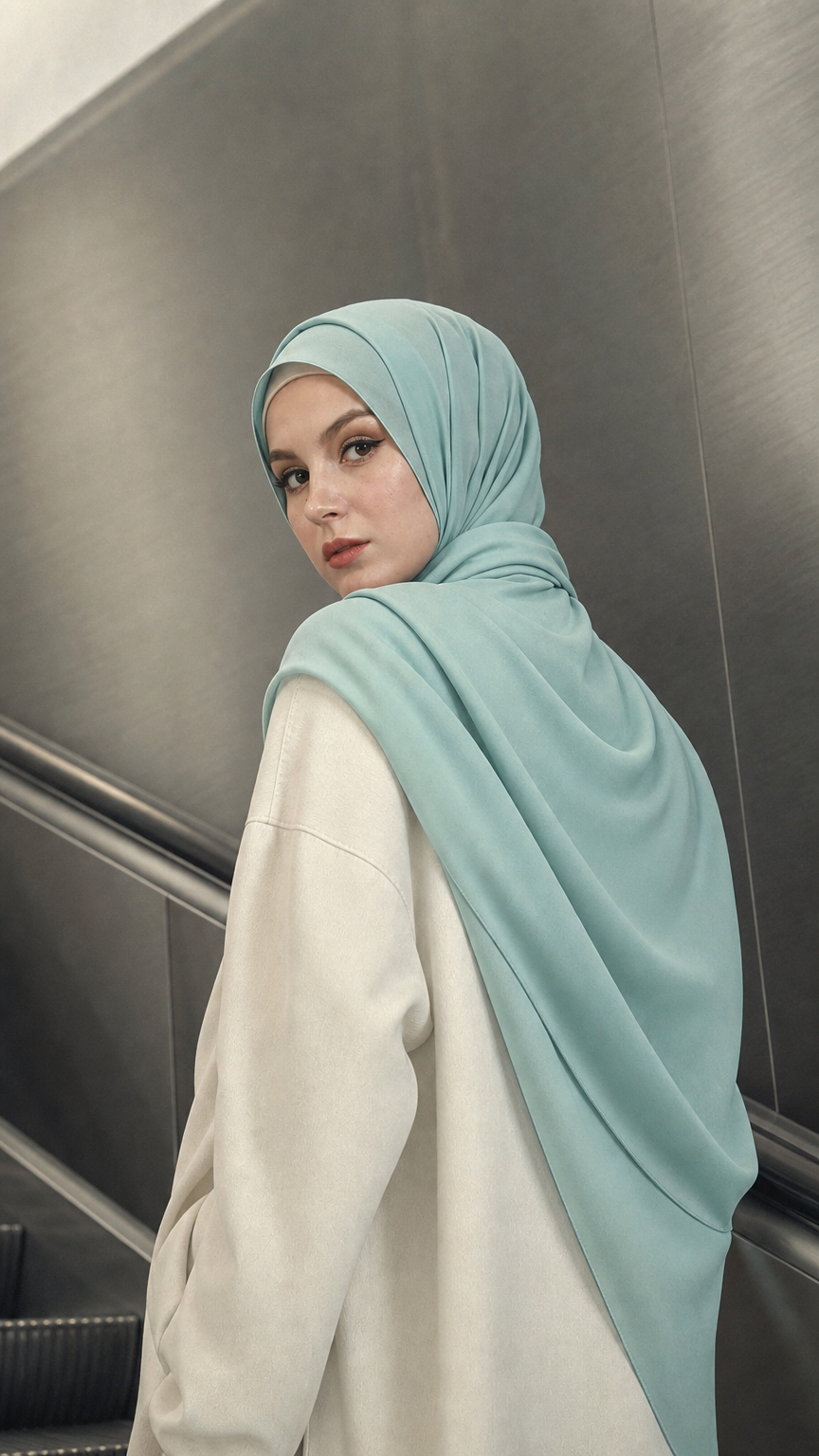 AI product shot of Aida XL Chiffon Tudung Headscarf - Agate Green