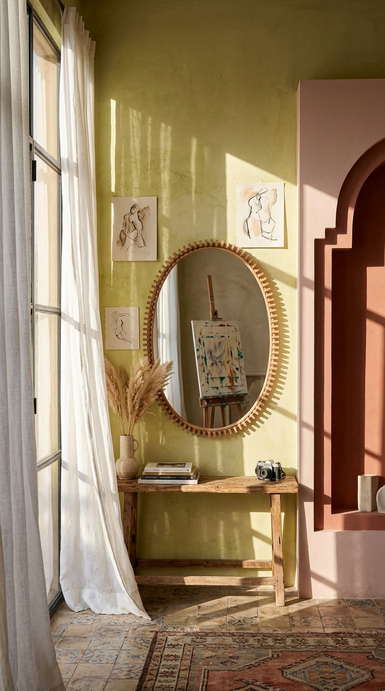 AI product shot of Lustro Polke z drewna tekowego Ø 100 cm