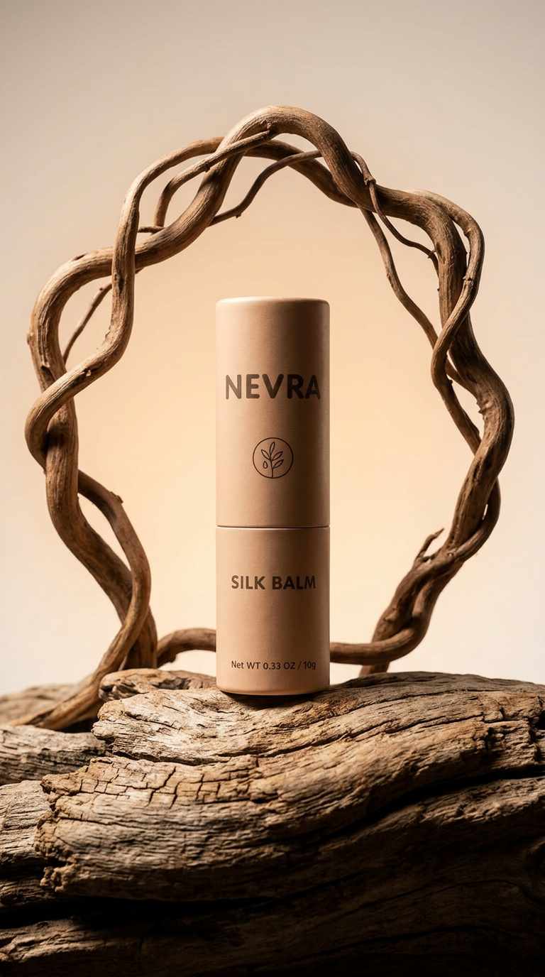 AI product shot of NEVRA Travel - Silk Balm
