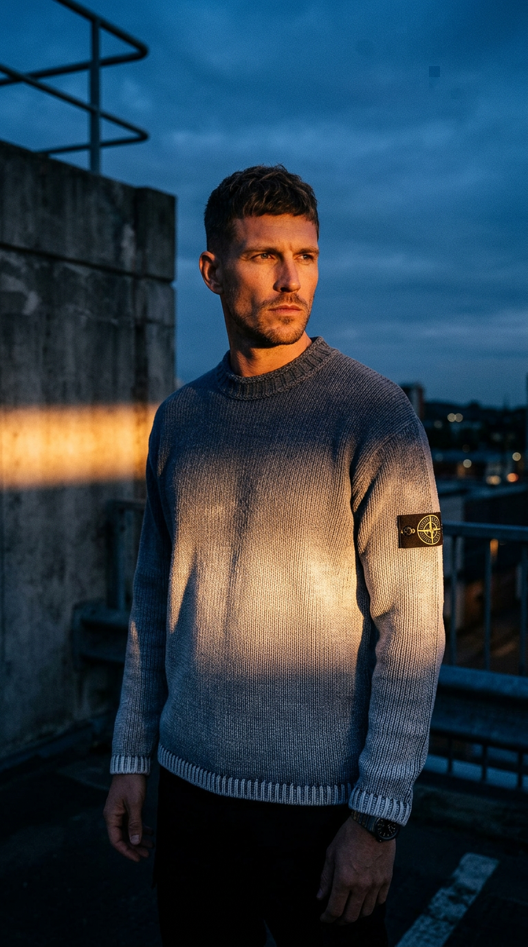 AI product shot of Cotton Chenille Degrade Print Crewneck Dark Blue