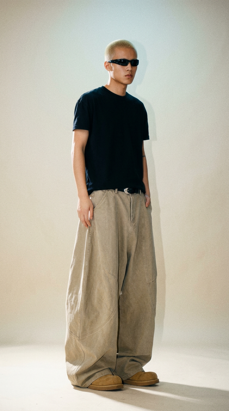 AI product shot of Retro washed wide-leg pants