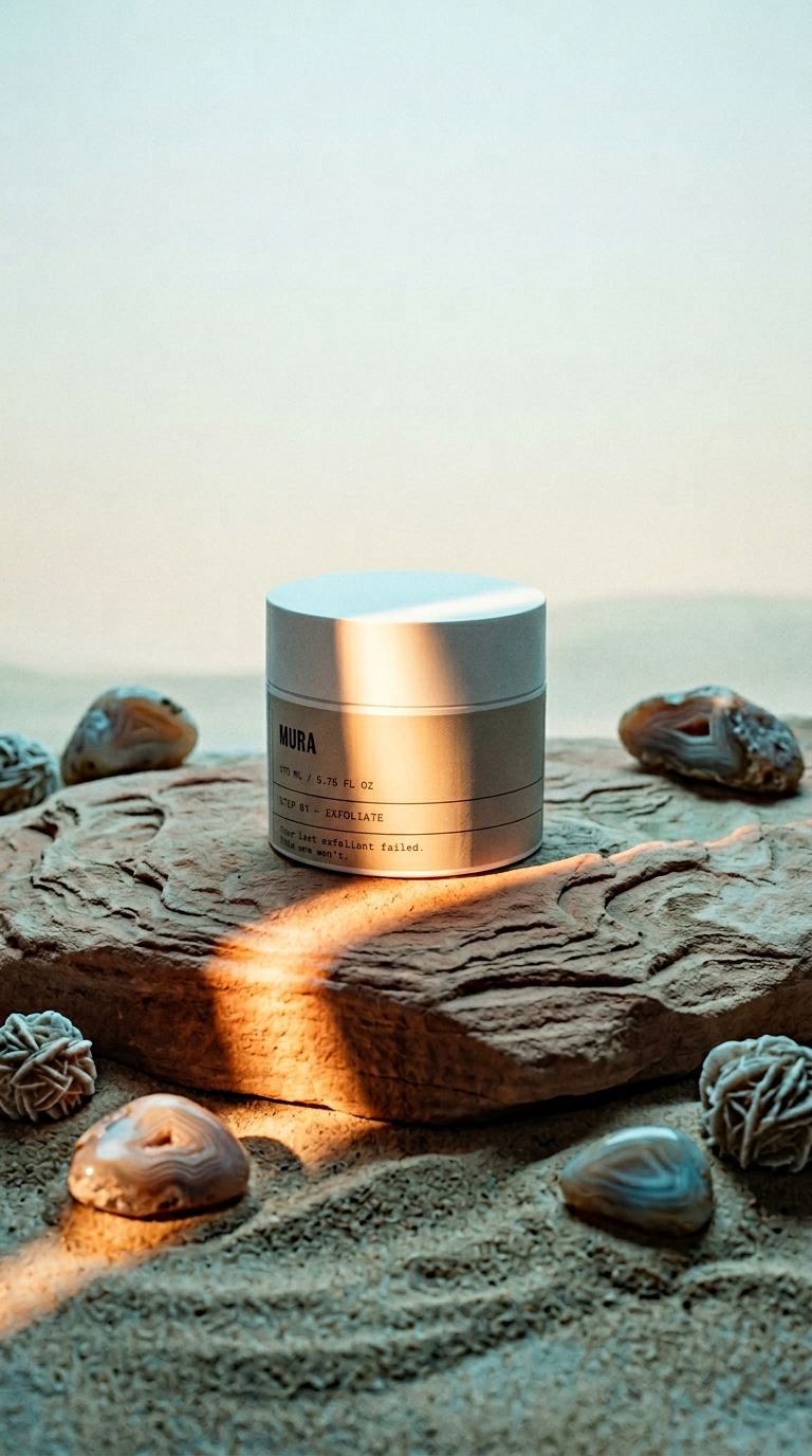 AI product shot of Step 01: Exfoliate - MURA Ritual Body Scrub