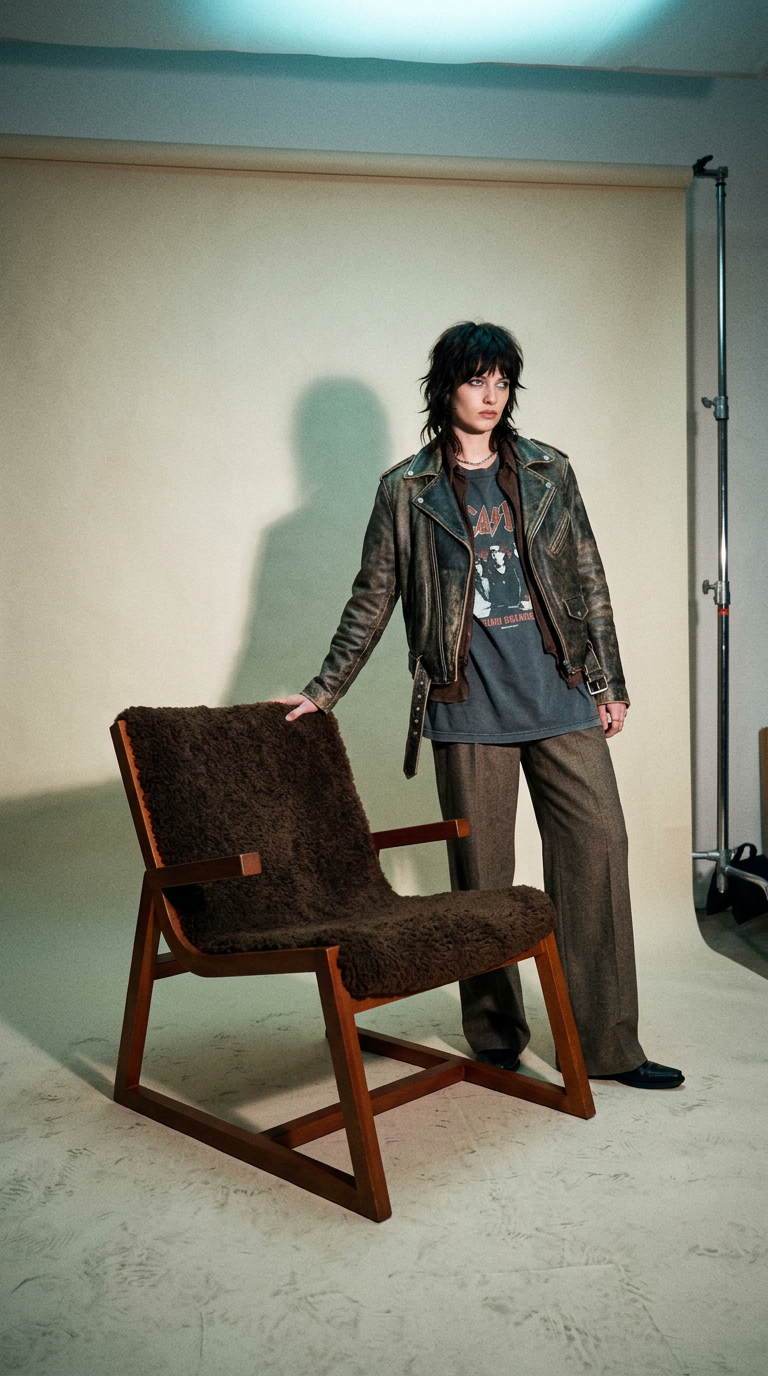 AI product shot of Umber Chair with Shearling