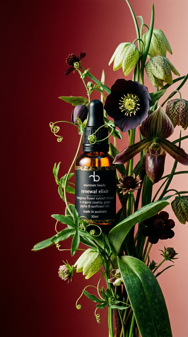 AI product shot of Renewal Elixir Facial Oil -Kangaroo Flower Infused Care