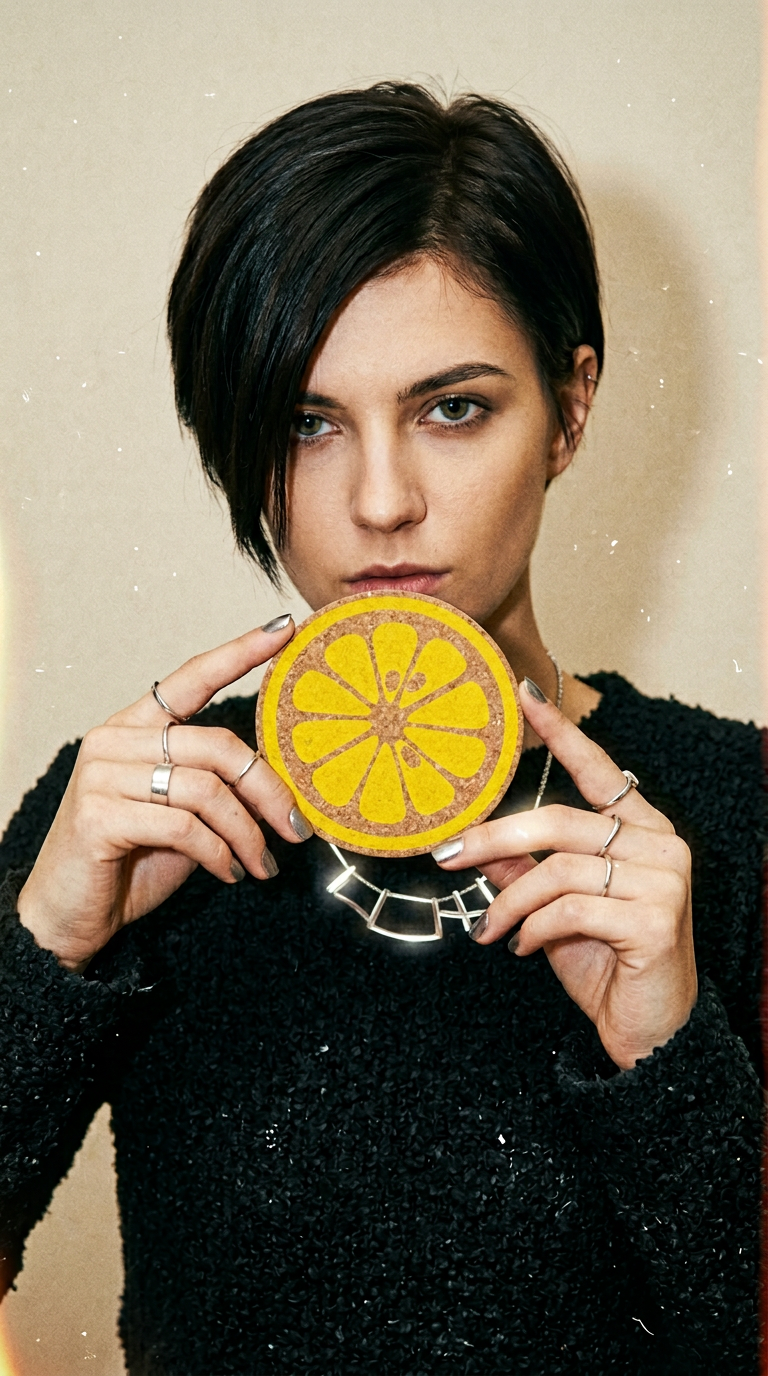 AI product shot of cork coaster lemon