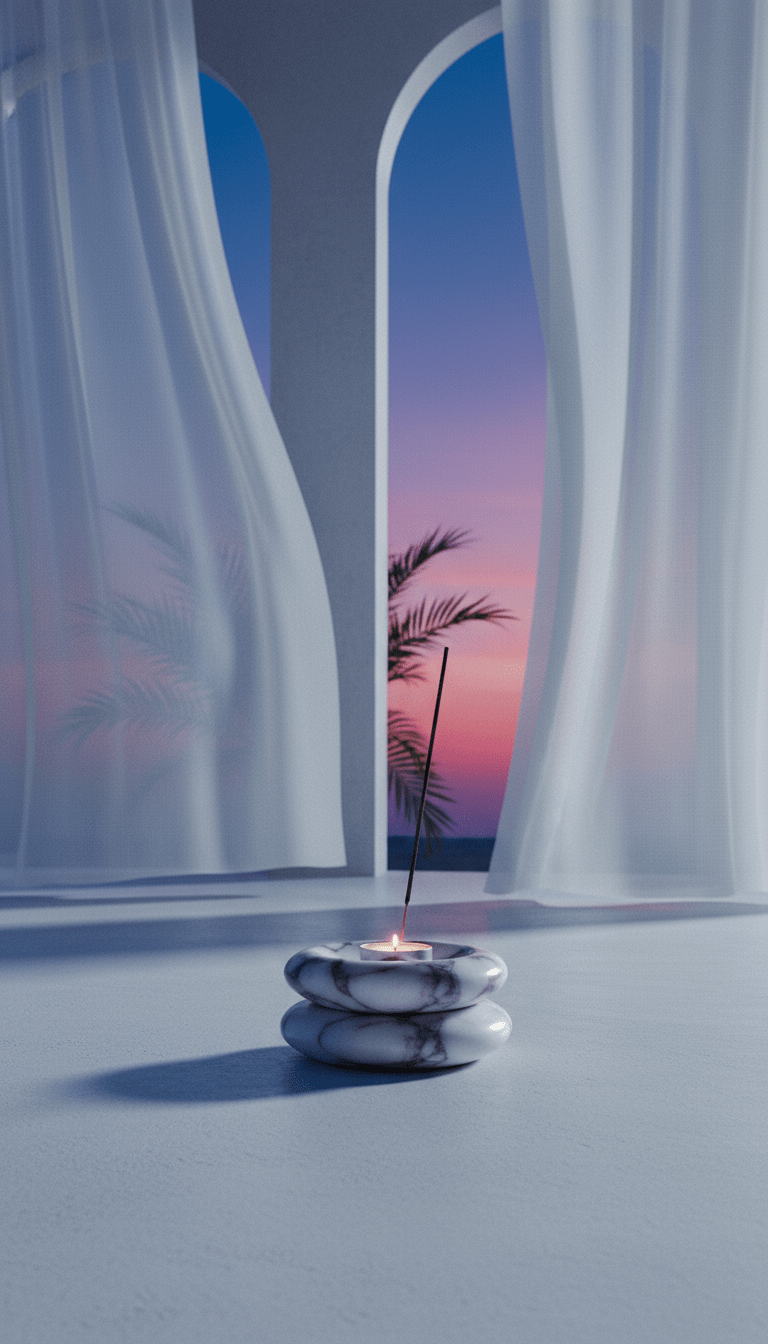 AI product shot of Calacata Viola Marble Incense & Candle Holder