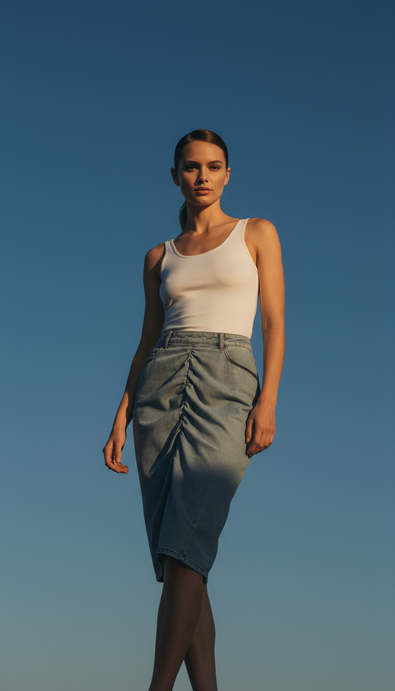 AI product shot of Alia Denim Skirt