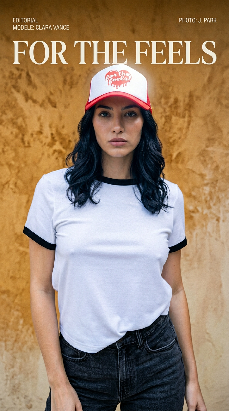 AI product shot of For The Feels Trucker Hat