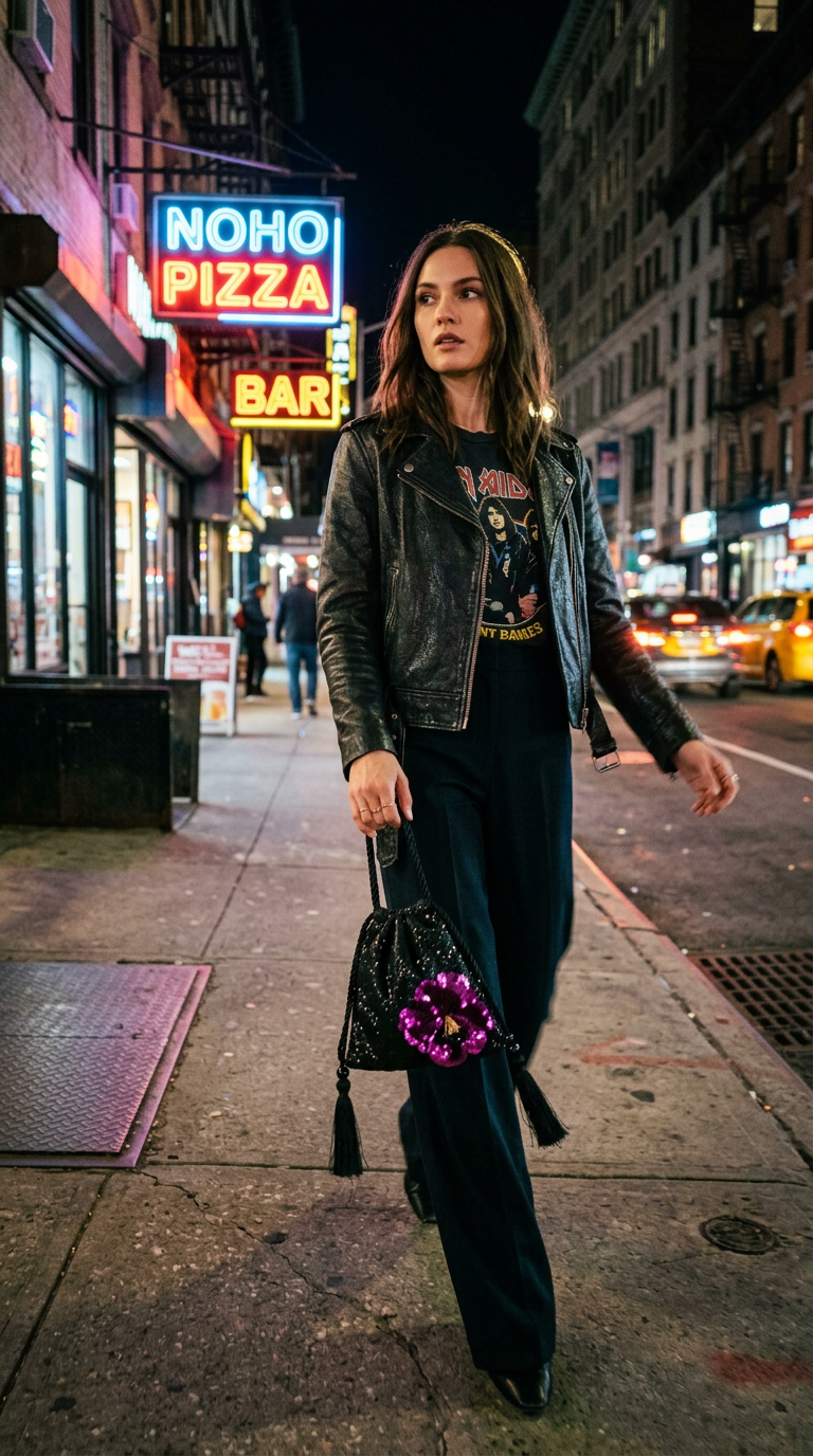 AI product shot of NEW! TRINA TURK Shimmery Metallic Tassel Pouch