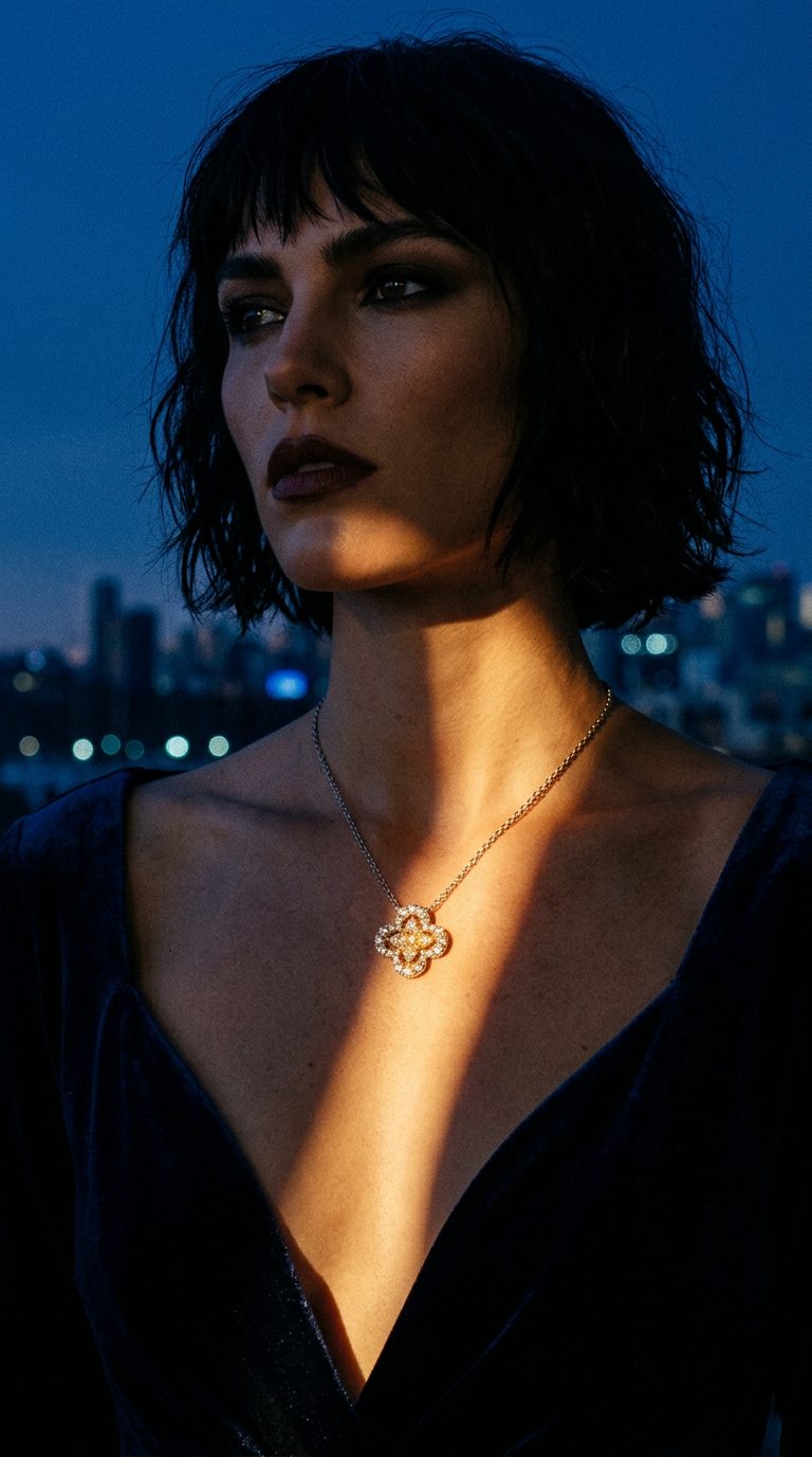 AI product shot of Ela Clover Diamond Necklace