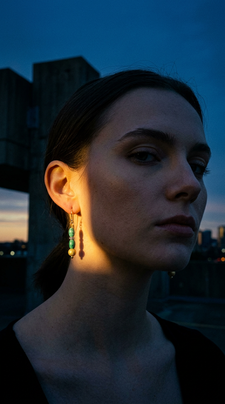 AI product shot of Turquoise and 14k Gold Earrings