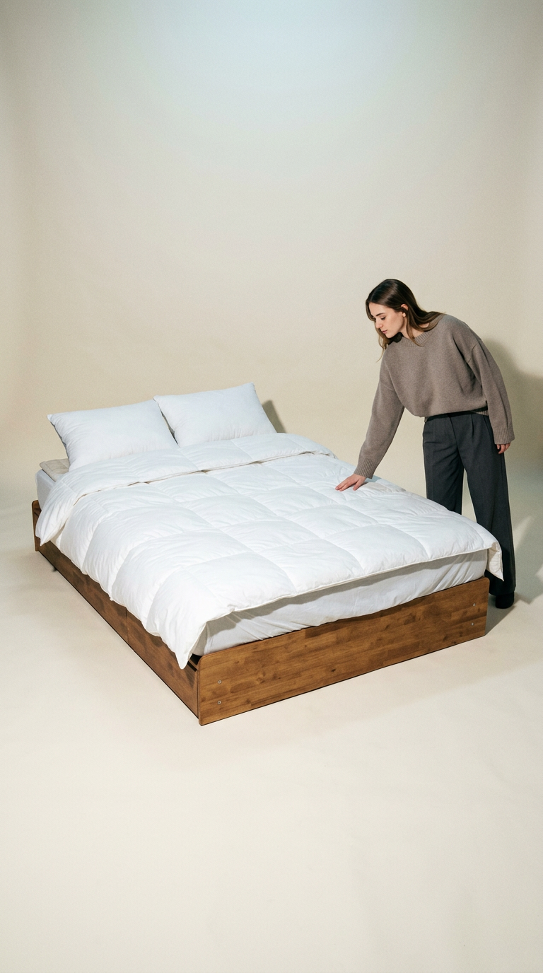 AI product shot of 무헤드 원목 수납형 침대프레임 월넛