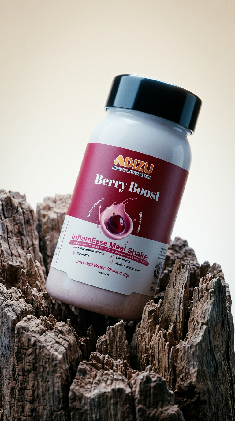 AI product shot of InflamEase Meal Shake Berry Boost