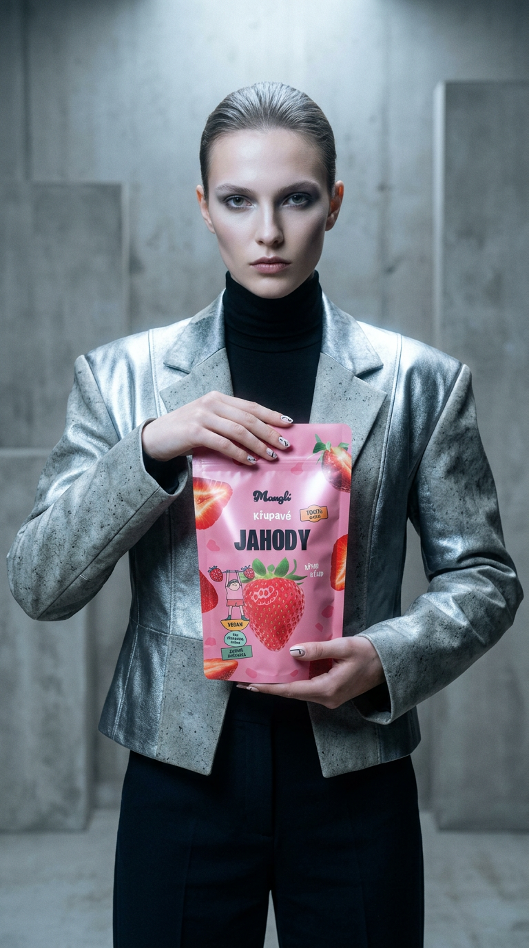 AI product shot of Mauglí křupavé jahody 30g
